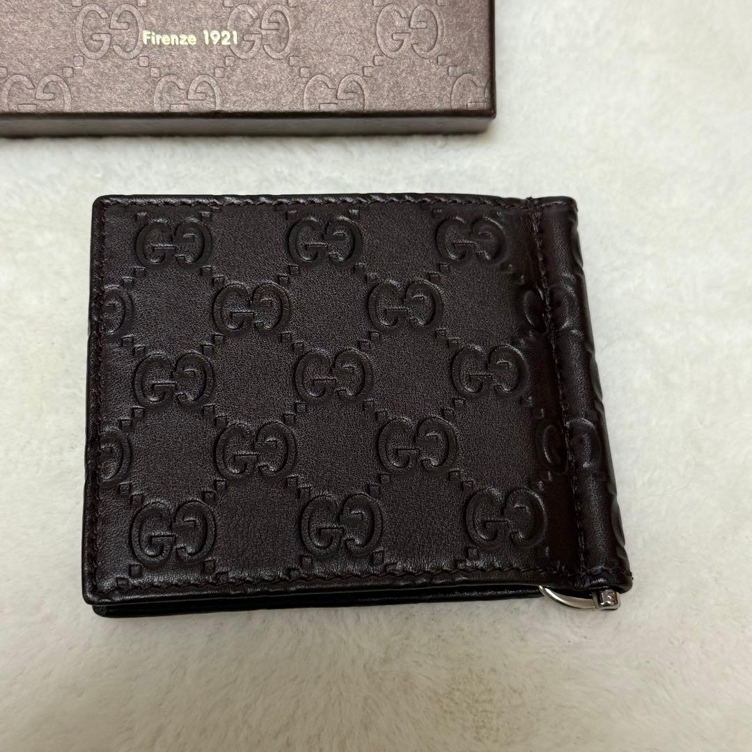 専用新品 Gucci GGシマ マネークリップ ブラウン ロゴ 箱付き