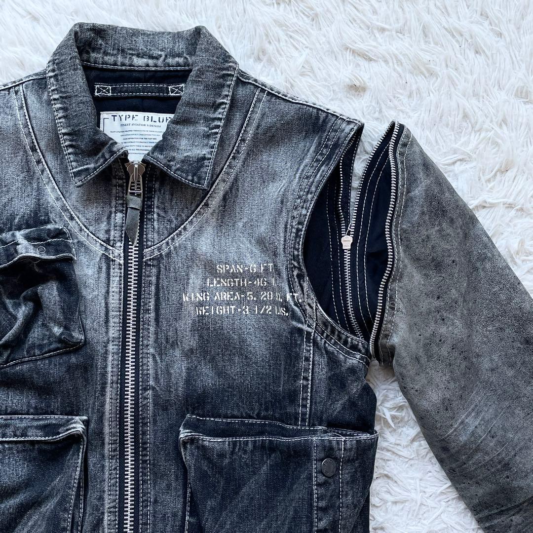 美品 AVIREX ホースハイド 2way 袖レザー 切替 デニムジャケット 黒