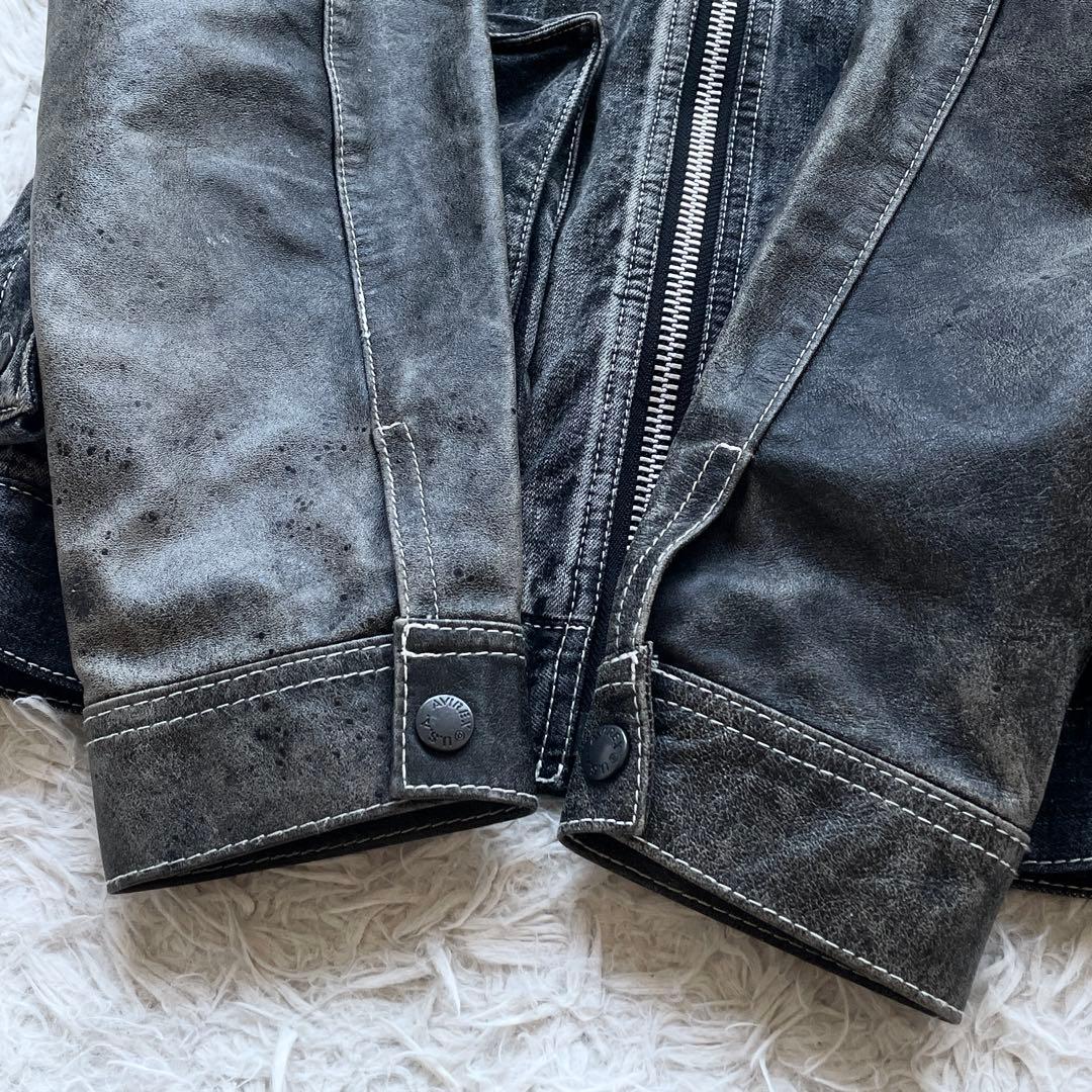 美品 AVIREX ホースハイド 2way 袖レザー 切替 デニムジャケット 黒