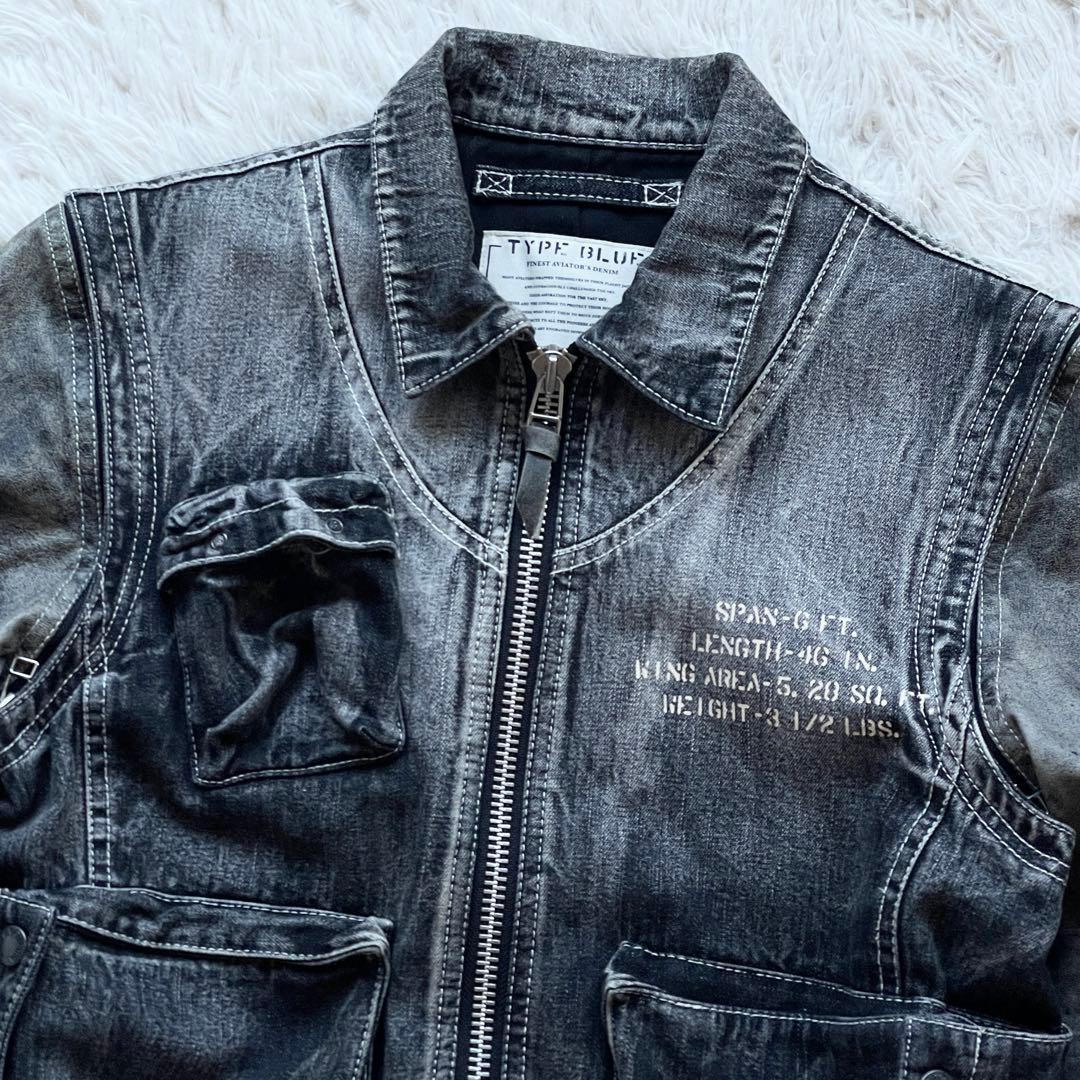 美品 AVIREX ホースハイド 2way 袖レザー 切替 デニムジャケット 黒