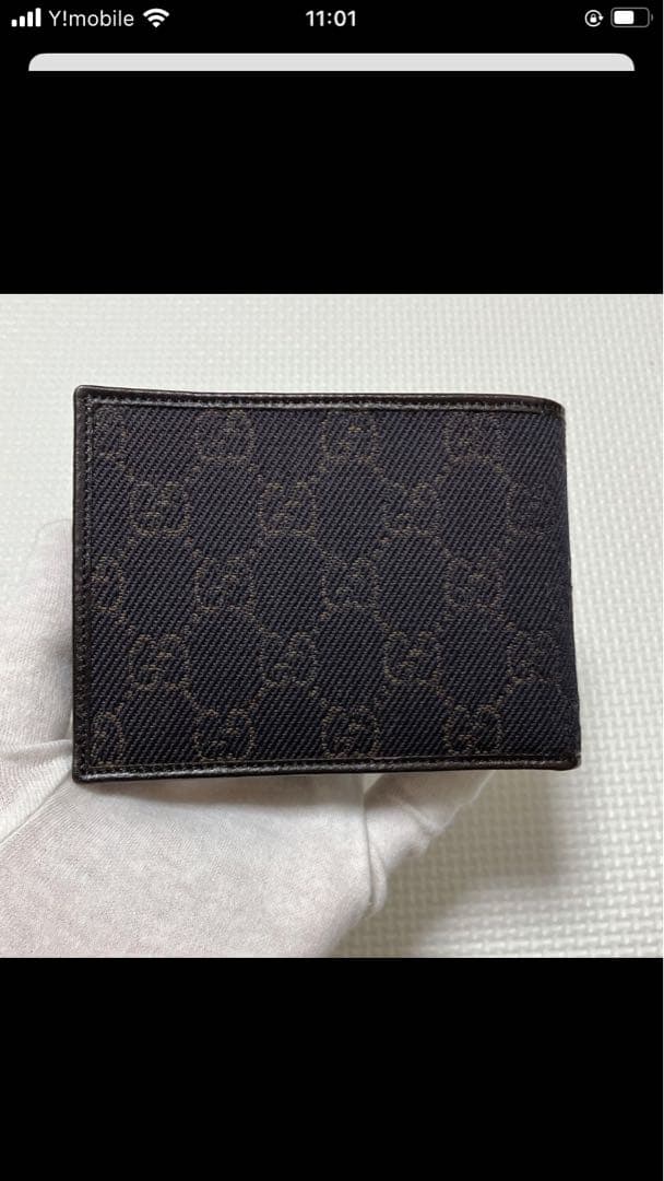 未使用　GUCCIグッチ　レザー×キャンバス　二つ折り財布　GG 箱付き