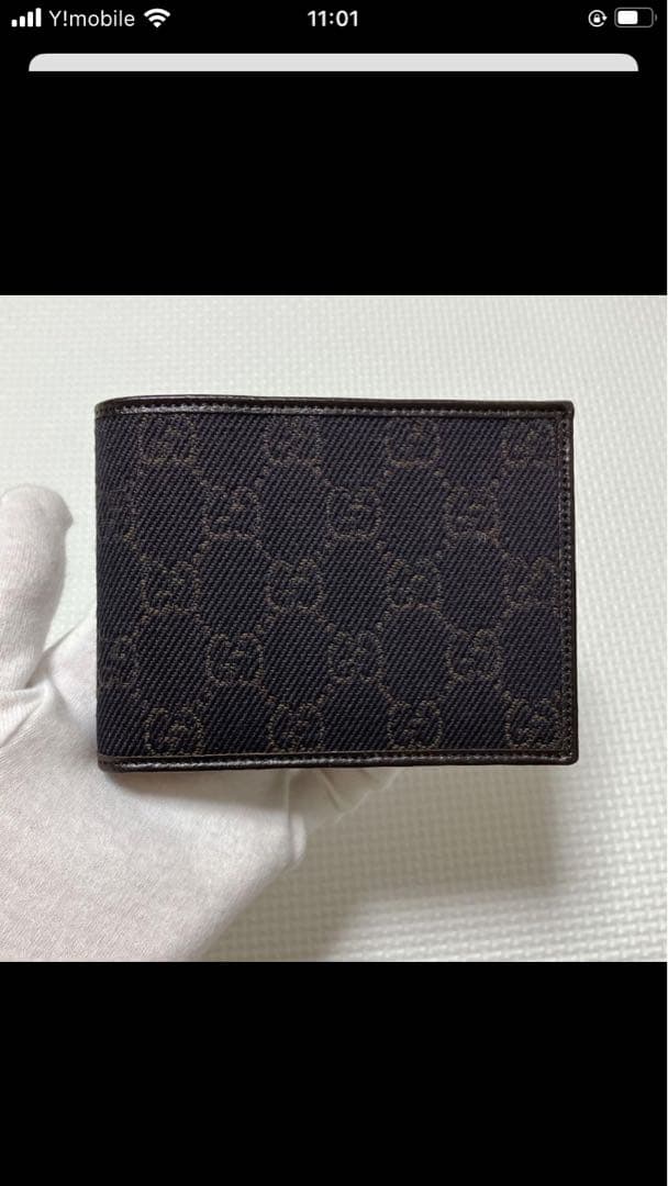 未使用　GUCCIグッチ　レザー×キャンバス　二つ折り財布　GG 箱付き