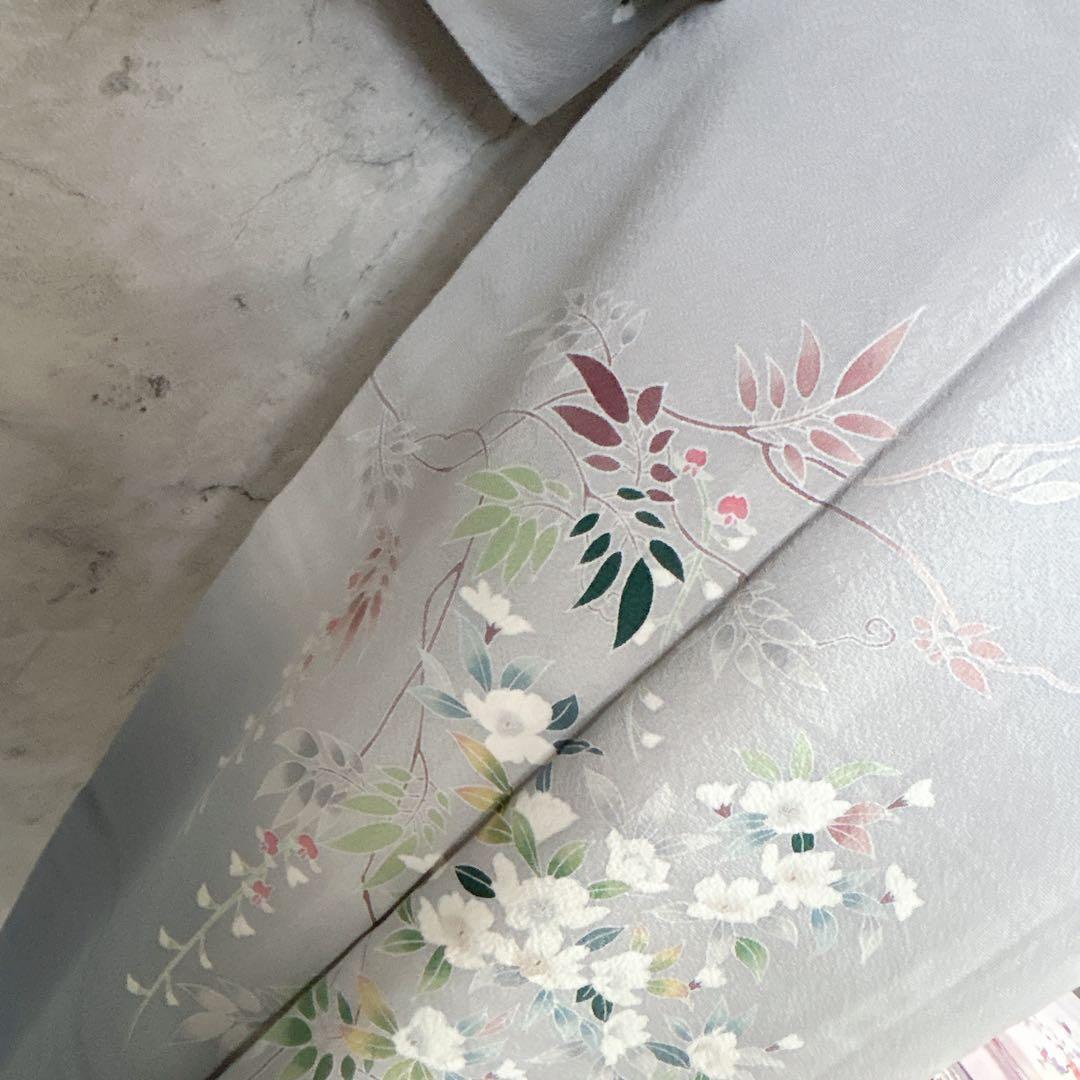 訪問着フルセット　着物　三越　正絹　桜　友禅染　灰青　入学式　卒業式　p3