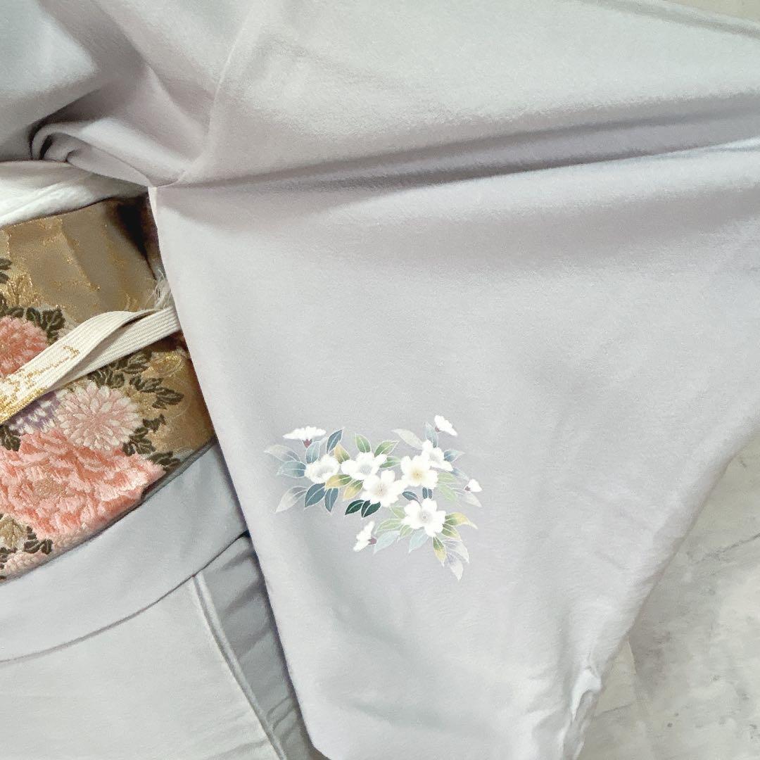 訪問着フルセット　着物　三越　正絹　桜　友禅染　灰青　入学式　卒業式　p3