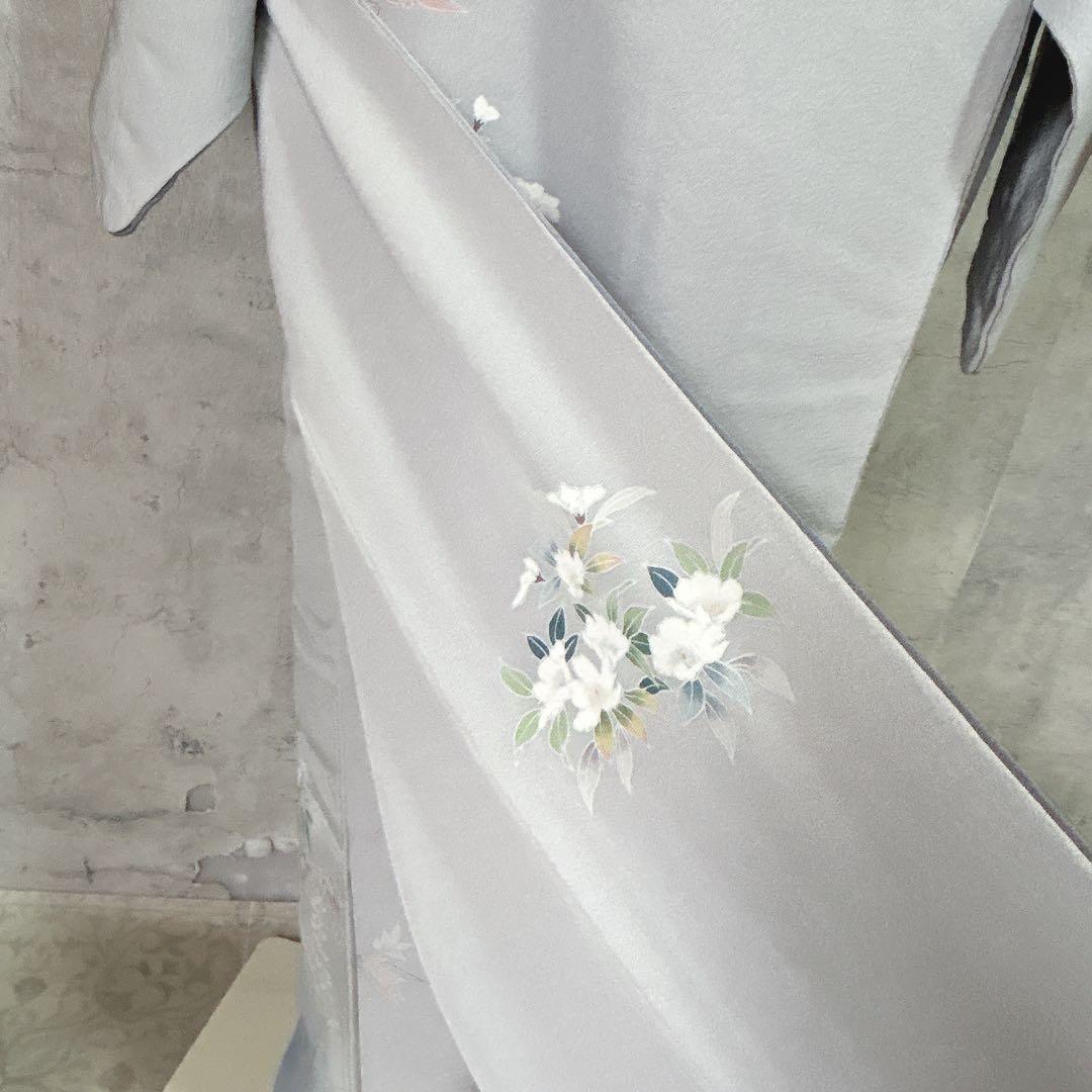 訪問着フルセット　着物　三越　正絹　桜　友禅染　灰青　入学式　卒業式　p3