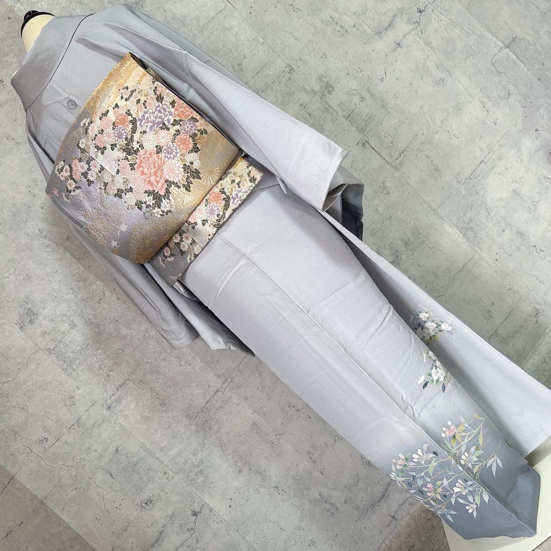 訪問着フルセット　着物　三越　正絹　桜　友禅染　灰青　入学式　卒業式　p3