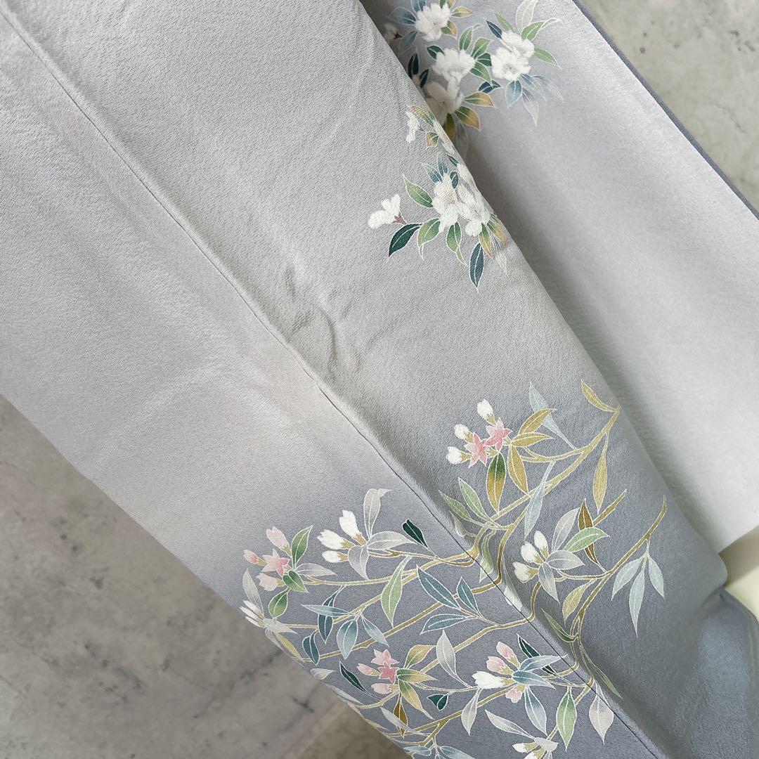 訪問着フルセット　着物　三越　正絹　桜　友禅染　灰青　入学式　卒業式　p3