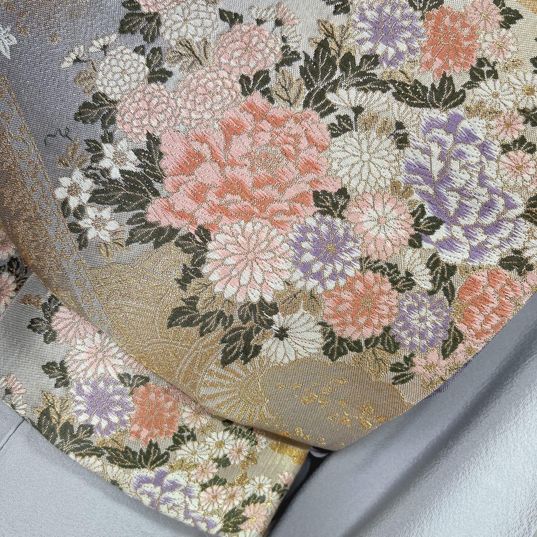 訪問着フルセット　着物　三越　正絹　桜　友禅染　灰青　入学式　卒業式　p3