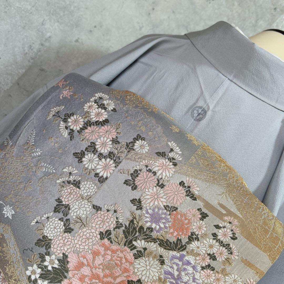 訪問着フルセット　着物　三越　正絹　桜　友禅染　灰青　入学式　卒業式　p3