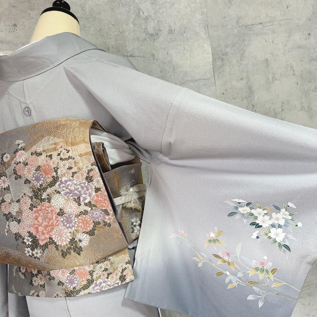 訪問着フルセット　着物　三越　正絹　桜　友禅染　灰青　入学式　卒業式　p3