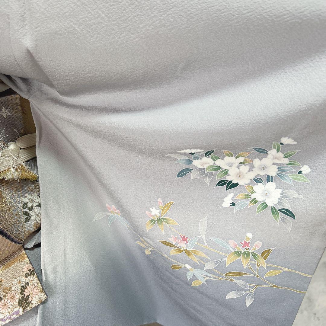 訪問着フルセット　着物　三越　正絹　桜　友禅染　灰青　入学式　卒業式　p3