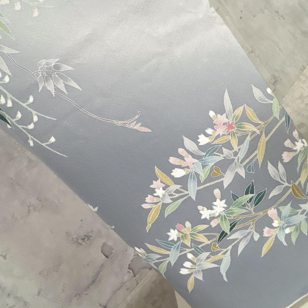 訪問着フルセット　着物　三越　正絹　桜　友禅染　灰青　入学式　卒業式　p3