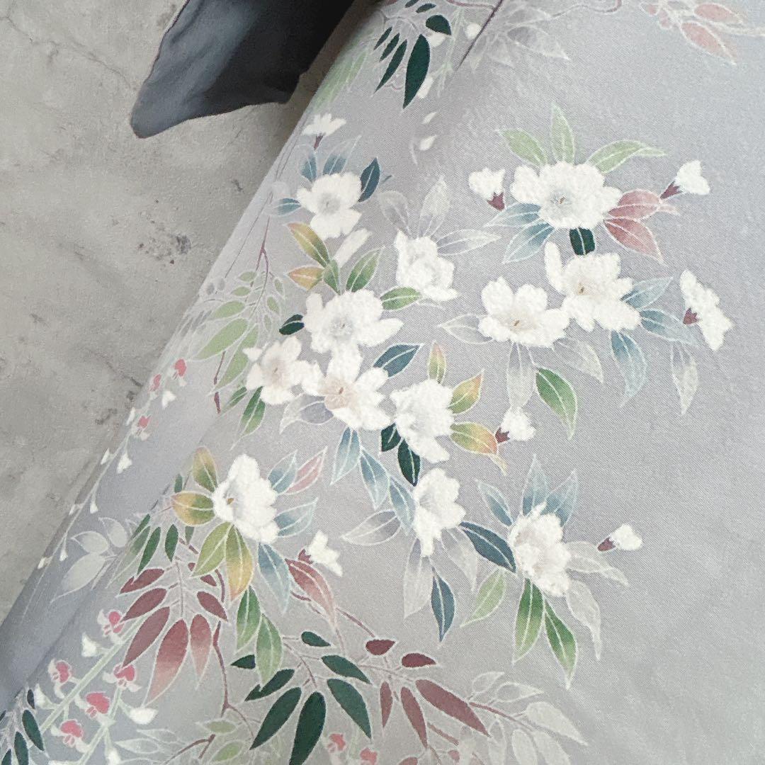 訪問着フルセット　着物　三越　正絹　桜　友禅染　灰青　入学式　卒業式　p3