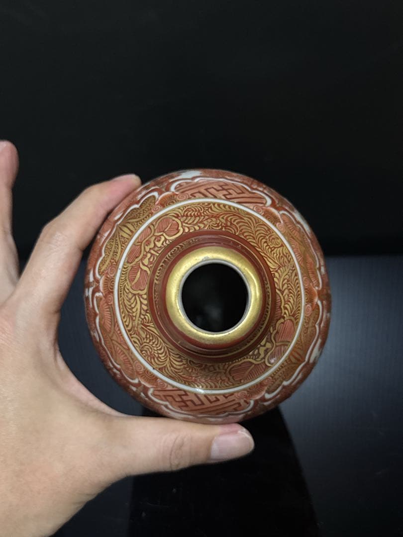 湖東焼 金蘭赤絵 人物図 花瓶 徳利 在銘