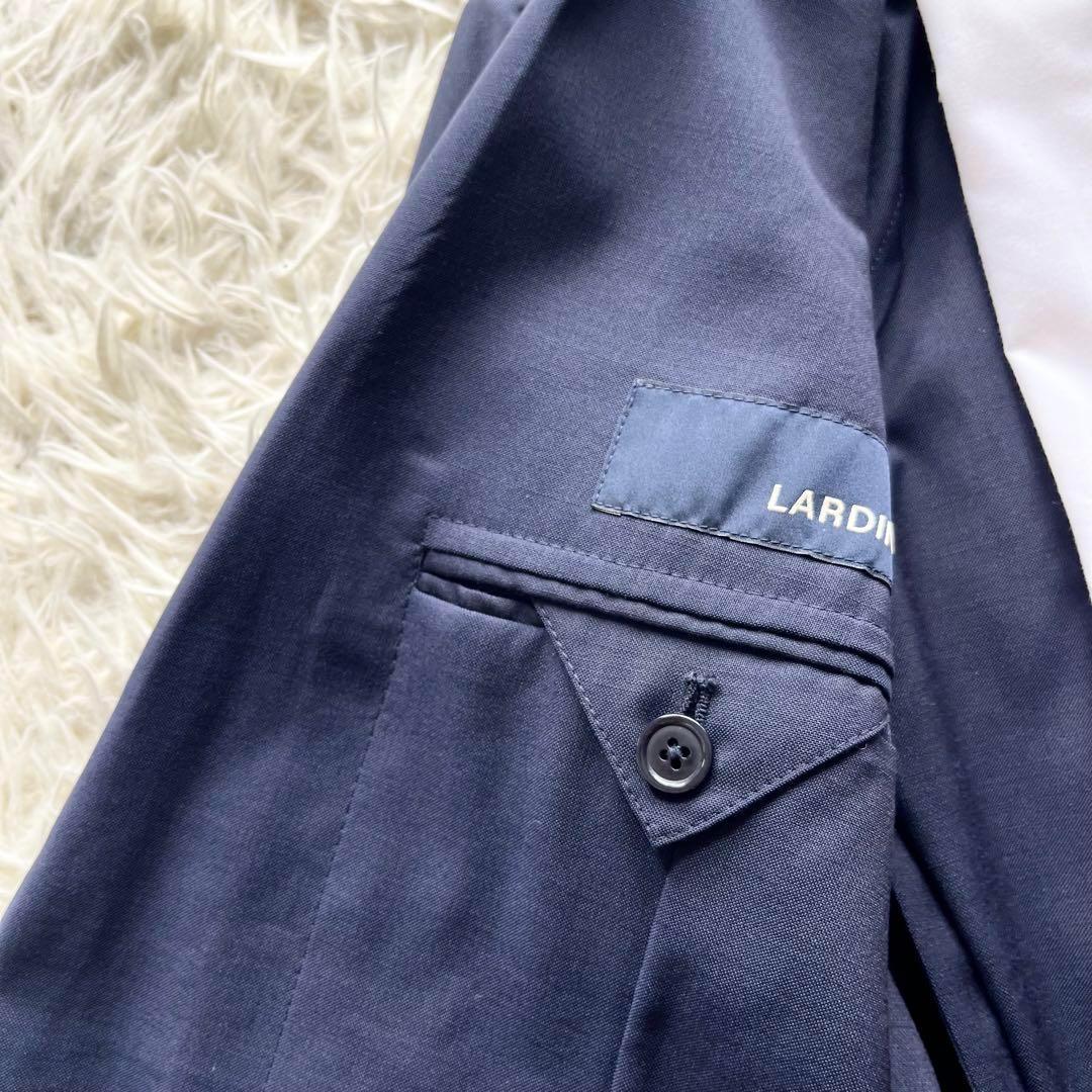 <美品>LARDINI 新ロゴ ネイビー ウール スーツ ブートニエール 46