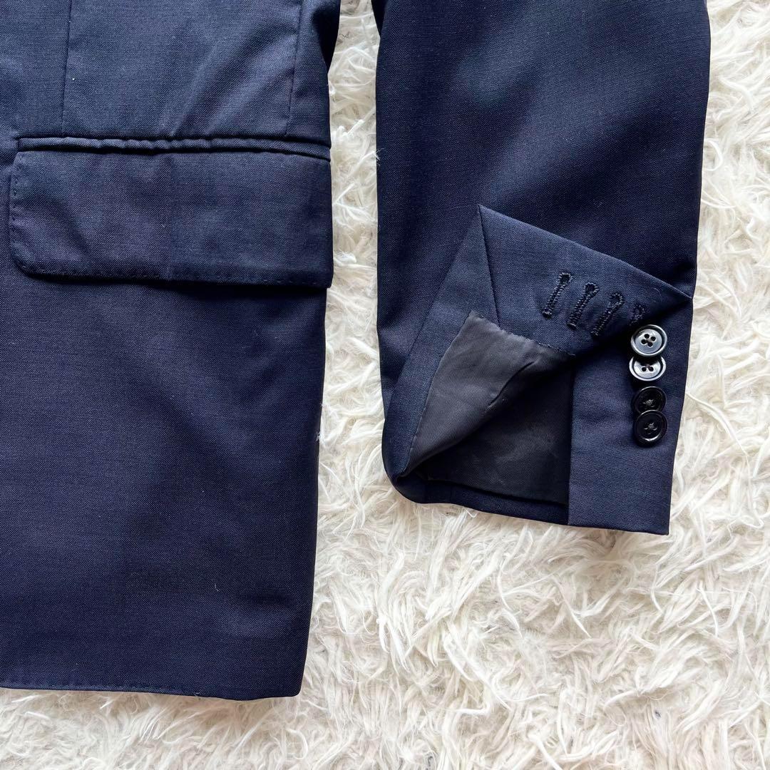 <美品>LARDINI 新ロゴ ネイビー ウール スーツ ブートニエール 46