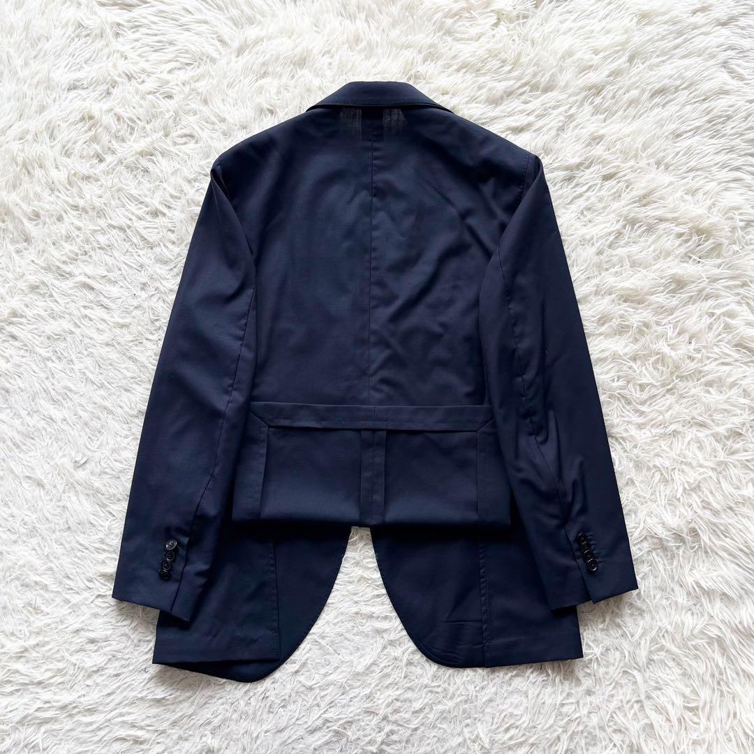 <美品>LARDINI 新ロゴ ネイビー ウール スーツ ブートニエール 46