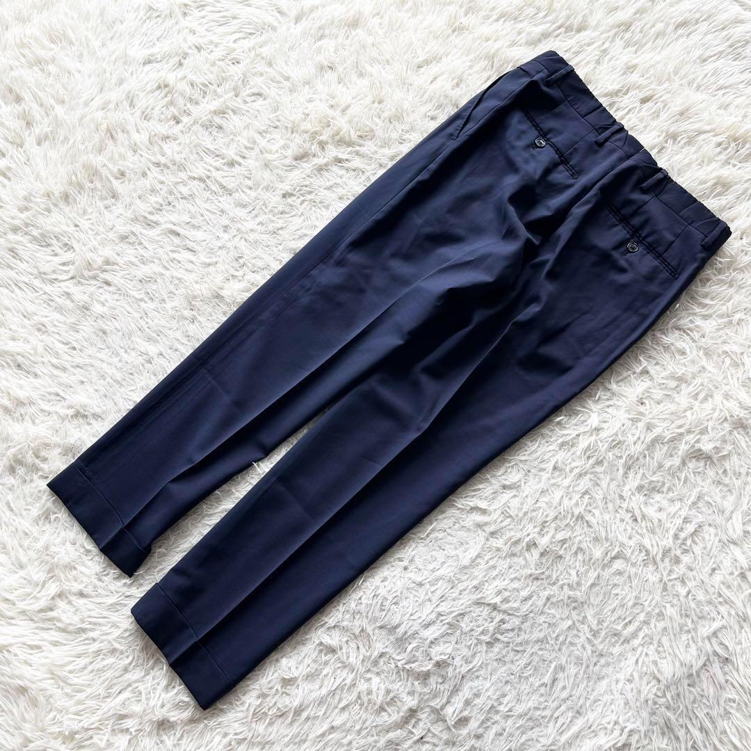 <美品>LARDINI 新ロゴ ネイビー ウール スーツ ブートニエール 46