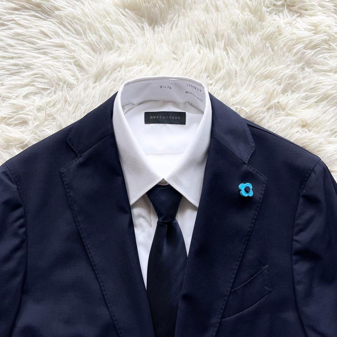 <美品>LARDINI 新ロゴ ネイビー ウール スーツ ブートニエール 46