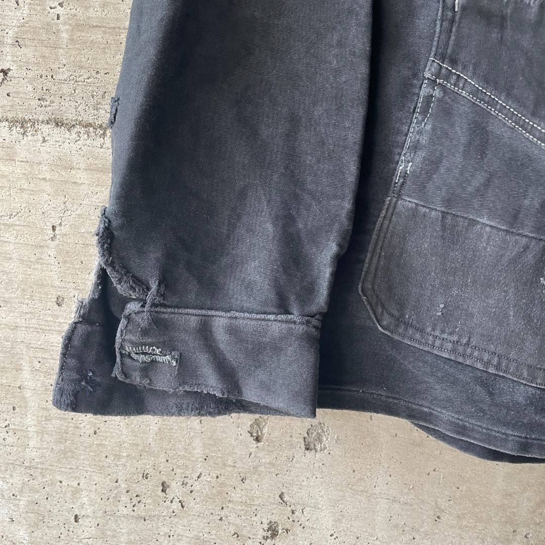 40s ブラックモールスキン ジャケット フランスヴィンテージ Vポケ 赤刺繍