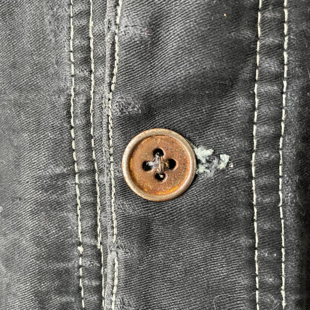 40s ブラックモールスキン ジャケット フランスヴィンテージ Vポケ 赤刺繍