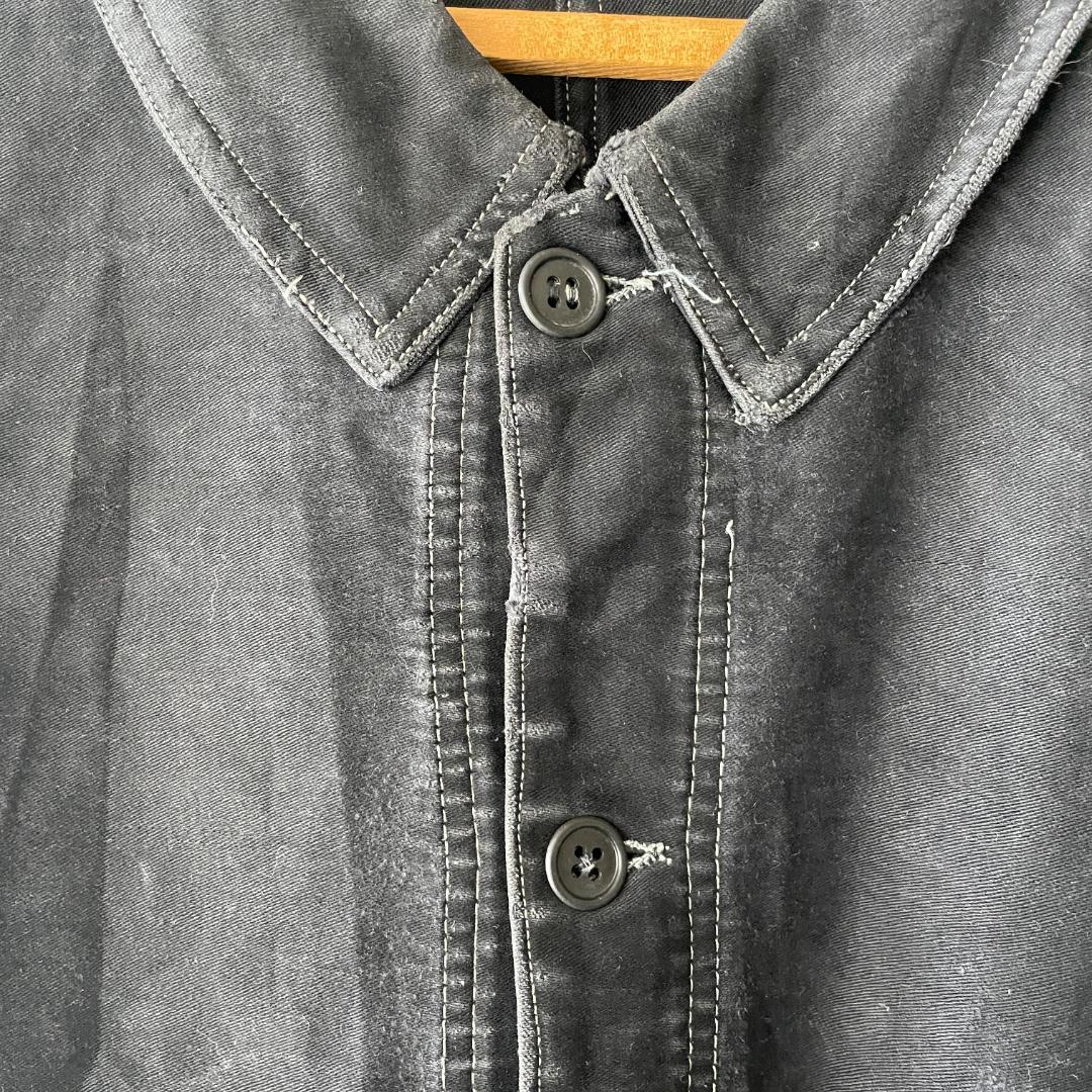 40s ブラックモールスキン ジャケット フランスヴィンテージ Vポケ 赤刺繍