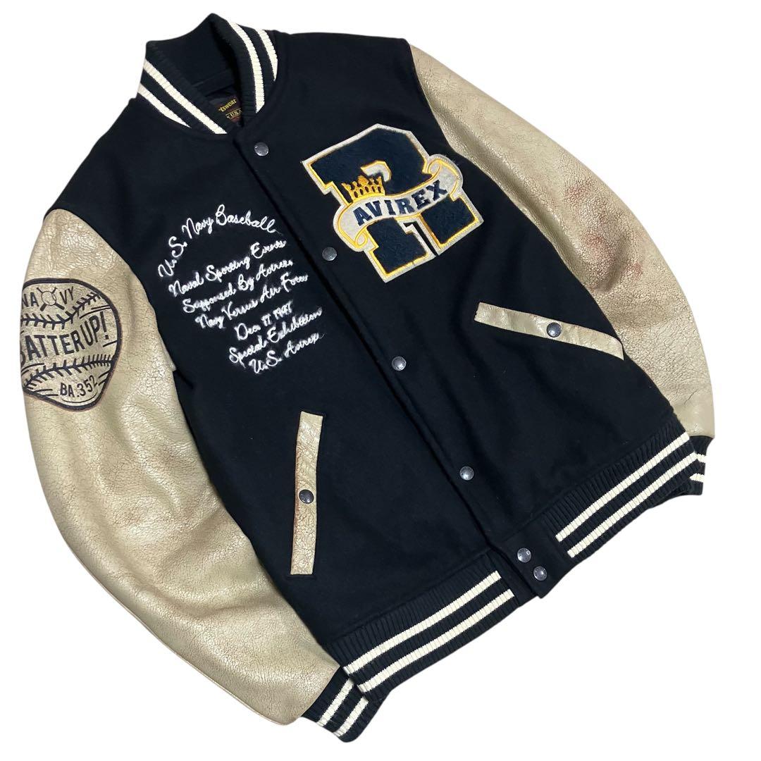 AVIREX ヴィンテージ加工レザー スタジャン U.S. NAVAL チームM