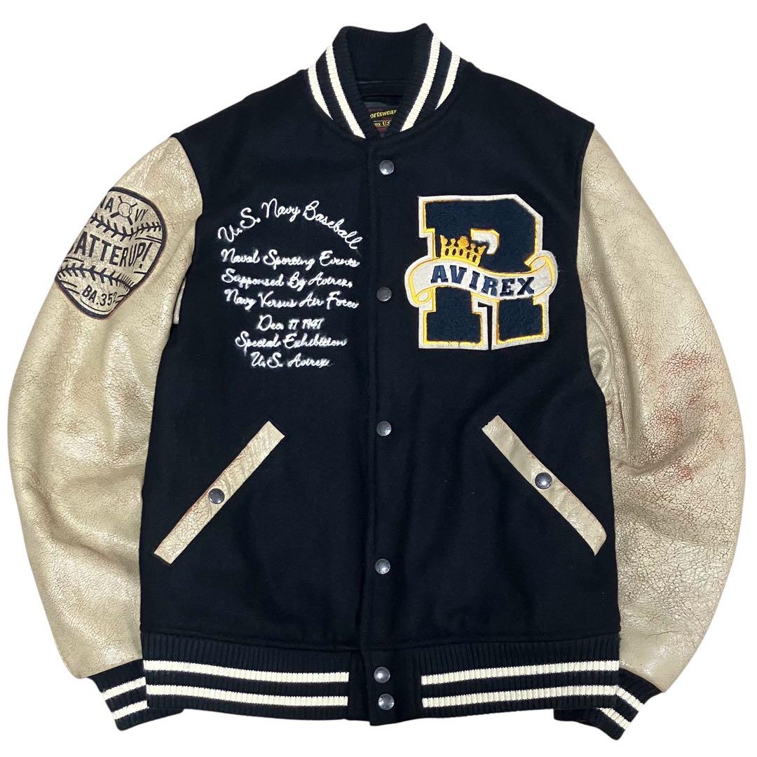AVIREX ヴィンテージ加工レザー スタジャン U.S. NAVAL チームM