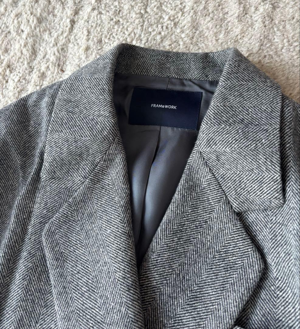 フレームワーク　ダブルブレストジャケット　ヘリンボーン　グレー　オーバーサイズ