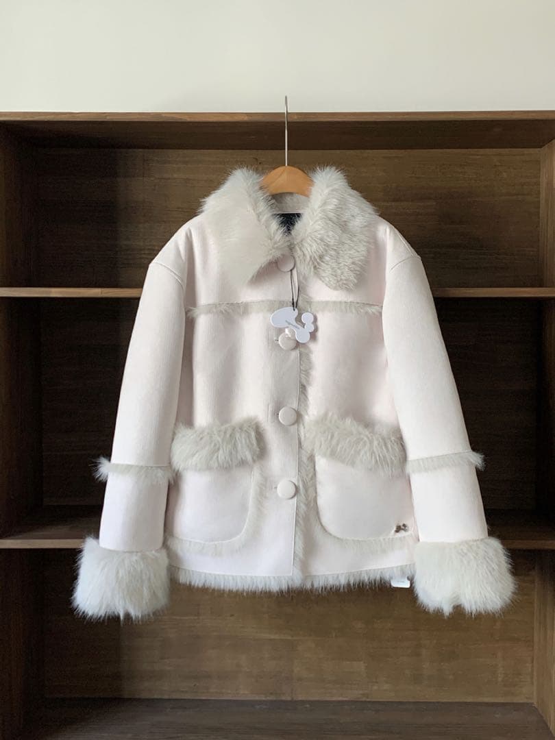 Hugyourskin ファー付き ライトピンク ジャケット