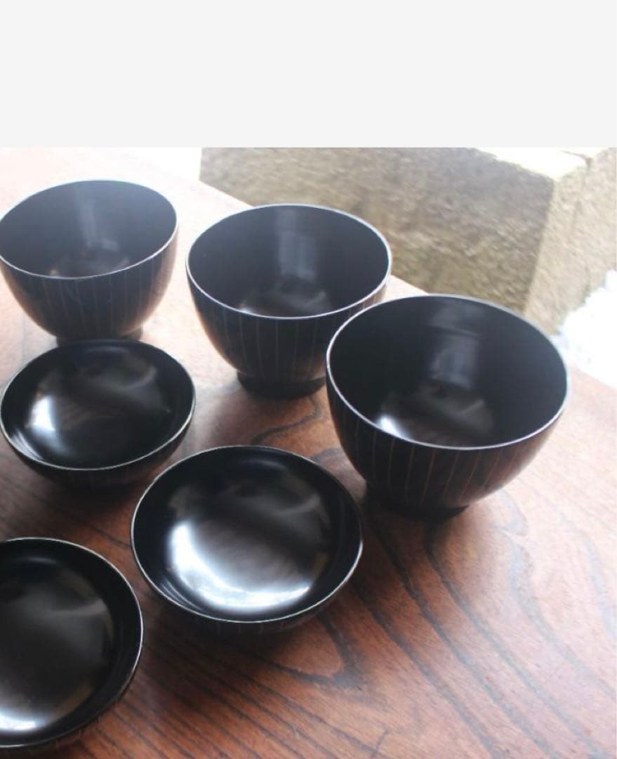 黒漆松葉蒔絵小椀4点 漆器 木製 正月 デッドストック ひな祭り