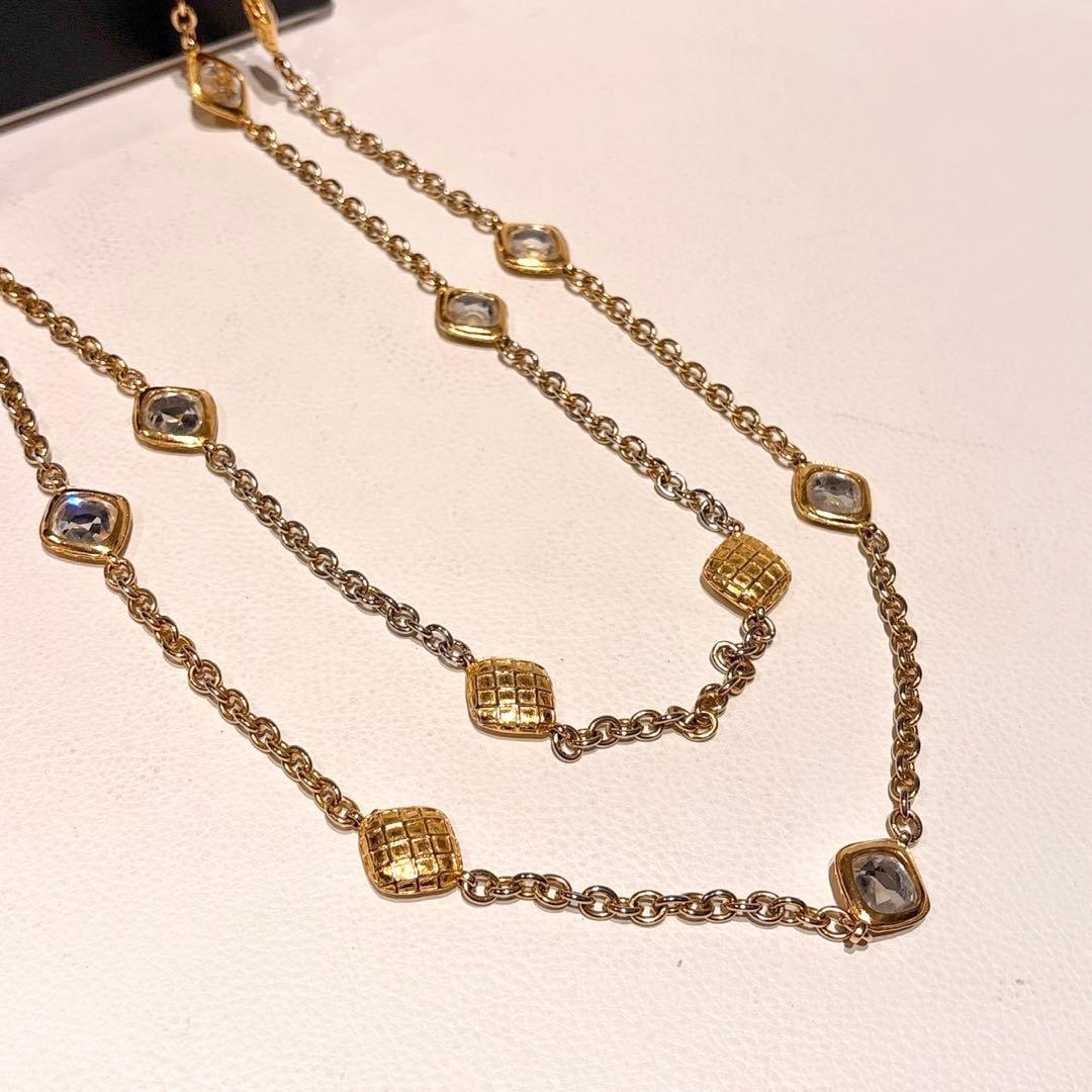 シャネル ヴィンテージ チェーンネックレス ラインストーン マトラッセ ゴールド