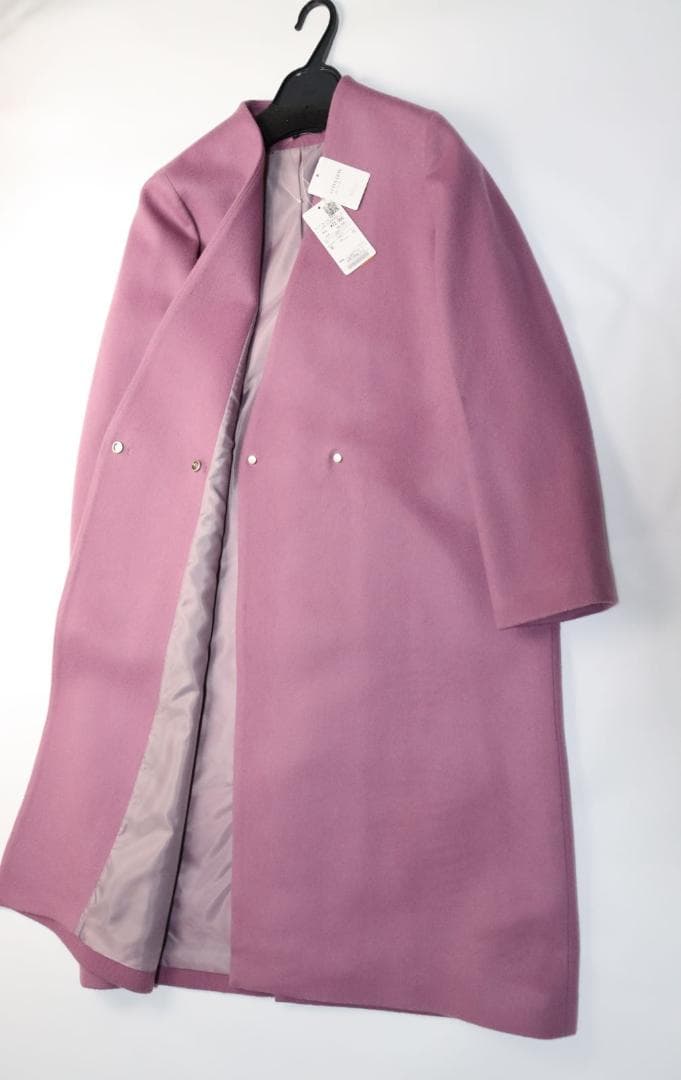 新品タグ付き SHIPS シップス ノーカラー チェスターコート モーヴピンク