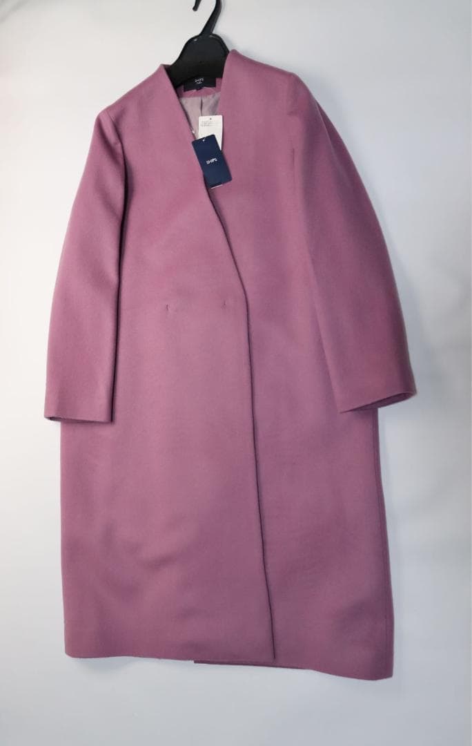 新品タグ付き SHIPS シップス ノーカラー チェスターコート モーヴピンク
