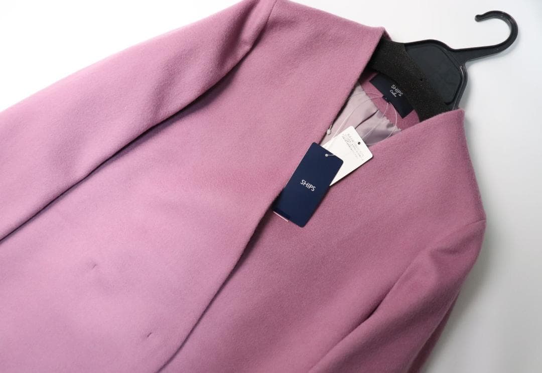 新品タグ付き SHIPS シップス ノーカラー チェスターコート モーヴピンク