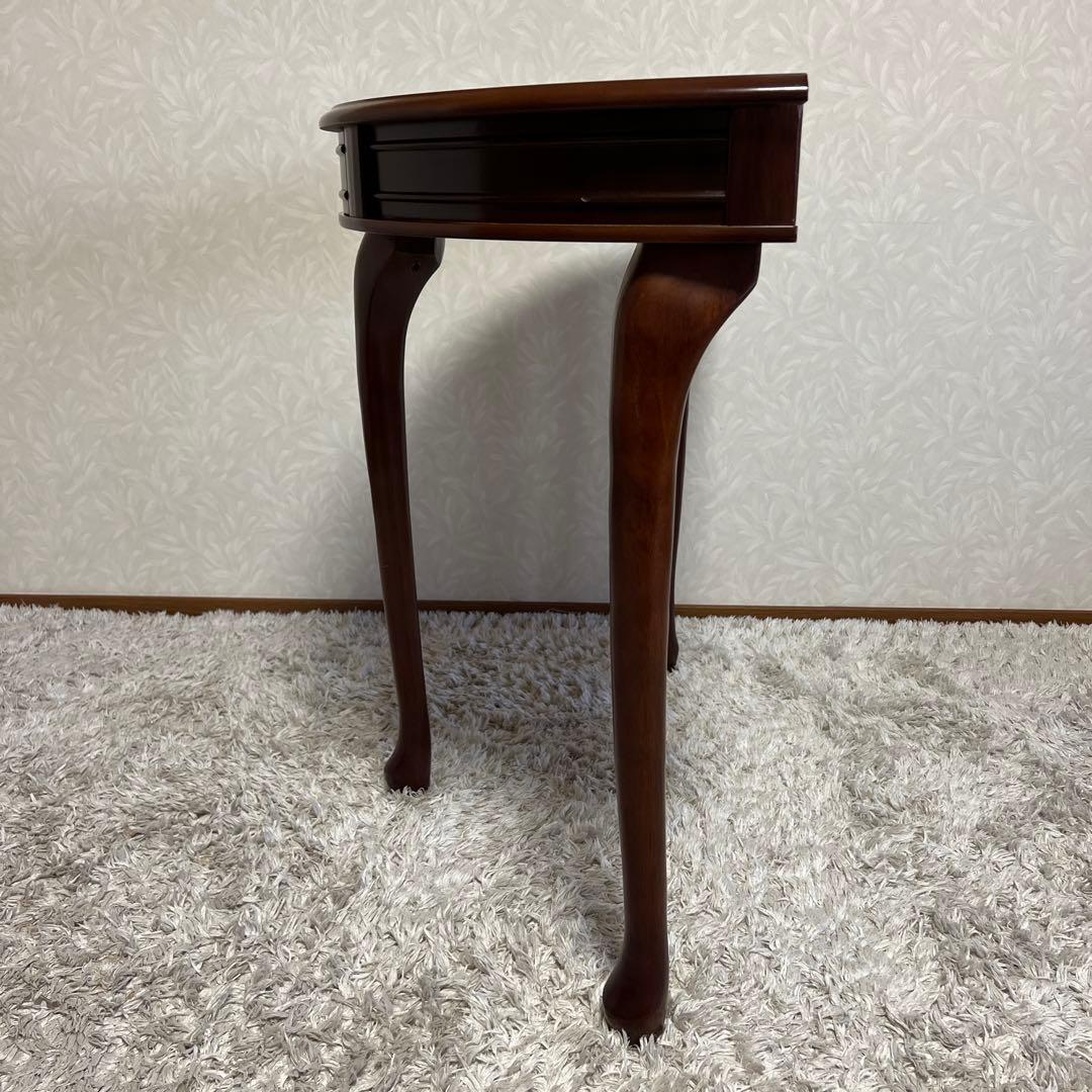 きつねうどん様コンソールテーブル引き出し付き　猫脚ハーフムーン半円花台