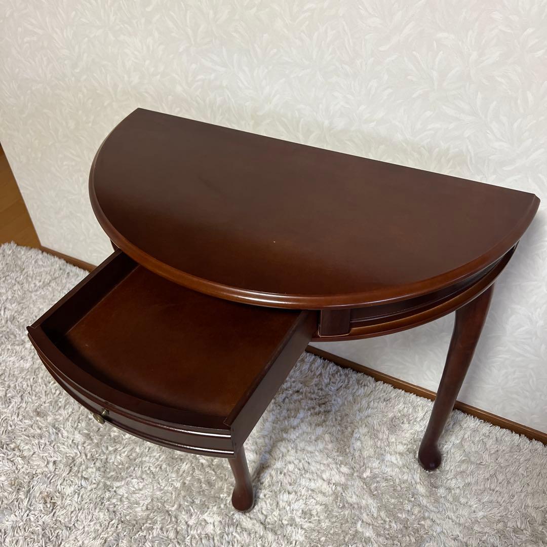 きつねうどん様コンソールテーブル引き出し付き　猫脚ハーフムーン半円花台