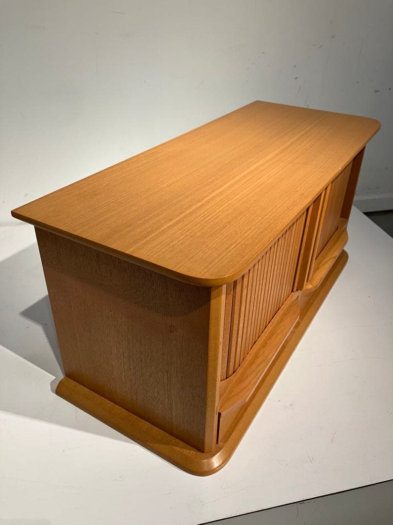 多目的、蛇腹シャッター付き 木製 ラック CDラック、小物入れ、収納棚、レトロ