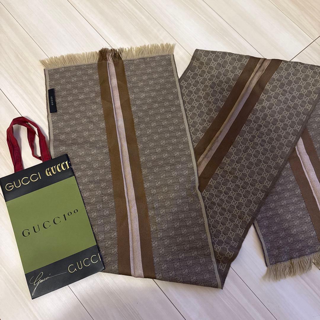 GUCCI GGパターン マフラー ブラウン系 ギフトバッグ付き