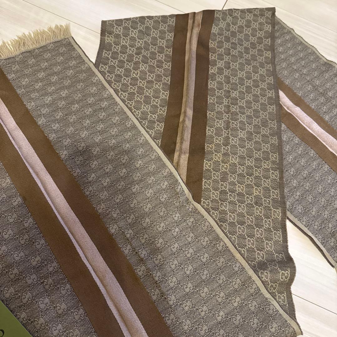 GUCCI GGパターン マフラー ブラウン系 ギフトバッグ付き
