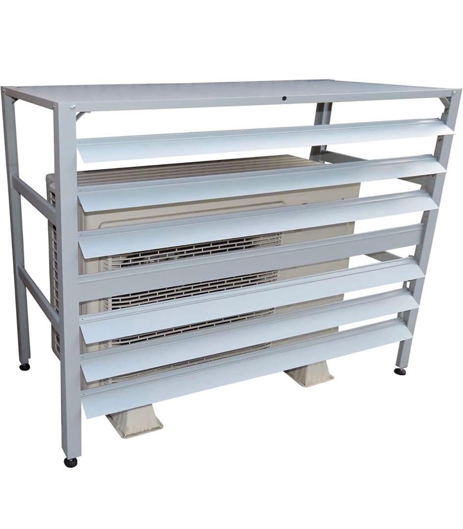 アルミ製 エアコン室外機カバー排気ルーバー方向可調整M、色ライトグレー