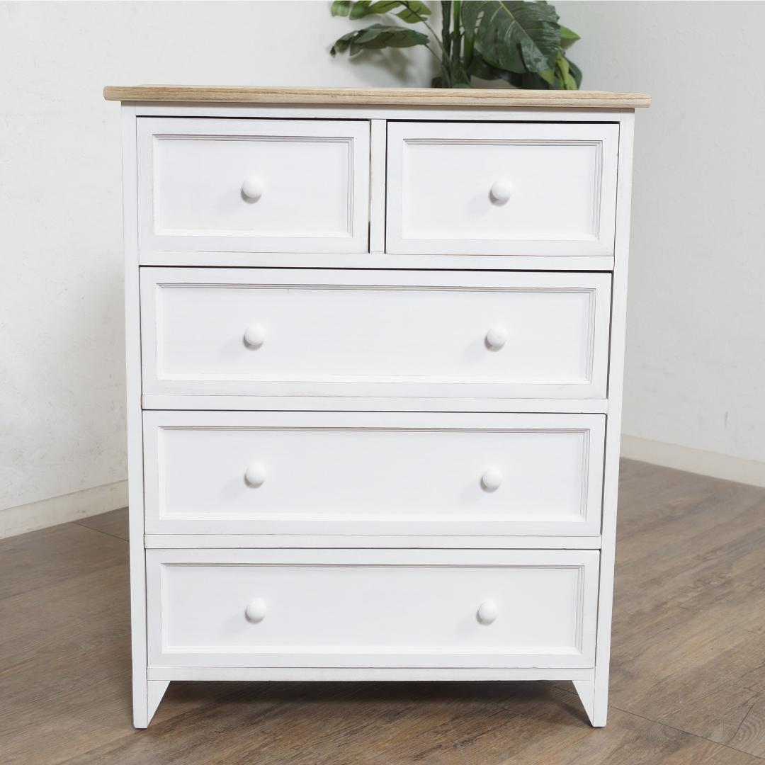 【新品】フレンチシック　ワイドチェスト シャビーホワイト　ガーリー　アウトレット