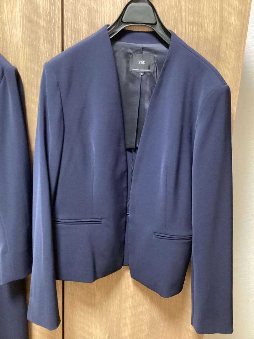 23区　ノーカラージャケット　ワンピース　セットアップ　ネイビー