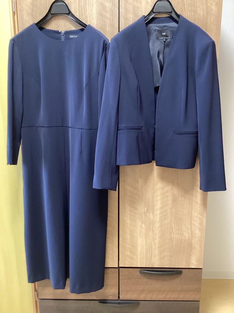 23区　ノーカラージャケット　ワンピース　セットアップ　ネイビー