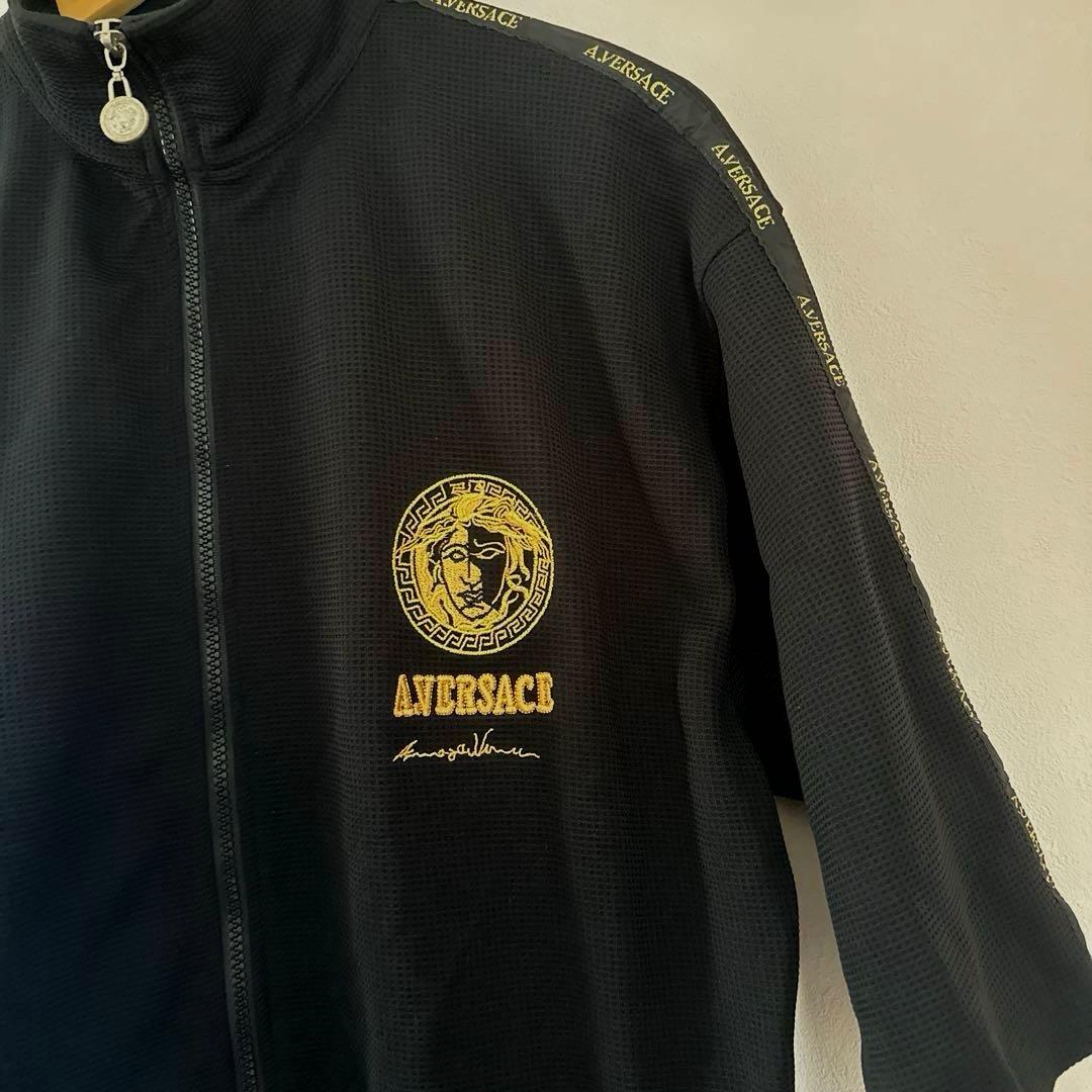 VERSACE ブラック ジップアップジャケット　刺繍ロゴ