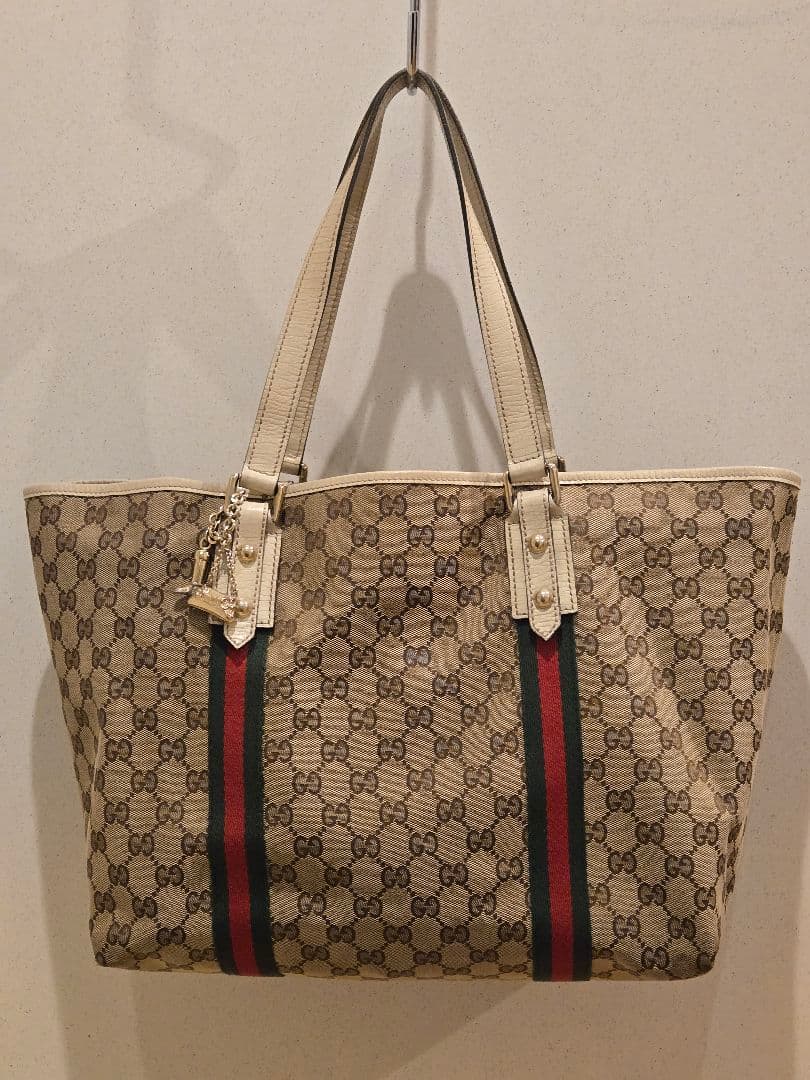 GUCCI GGキャンバス　シェリーライン　トートバッグ　ホワイト