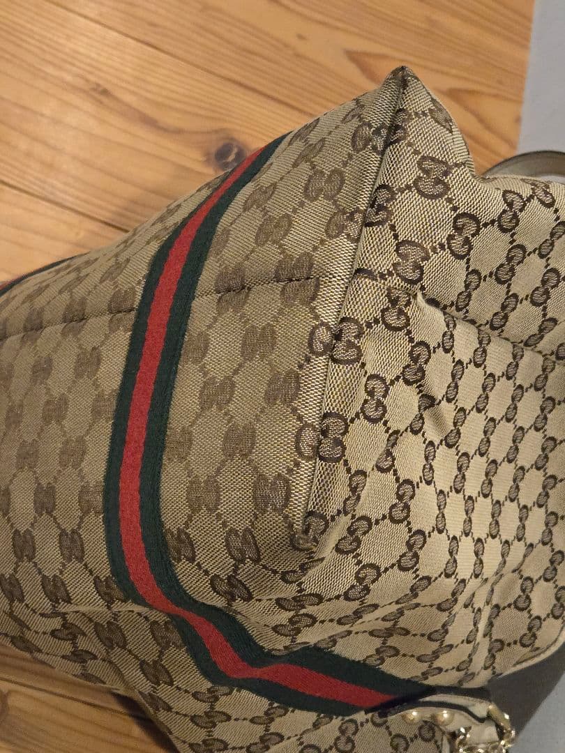 GUCCI GGキャンバス　シェリーライン　トートバッグ　ホワイト