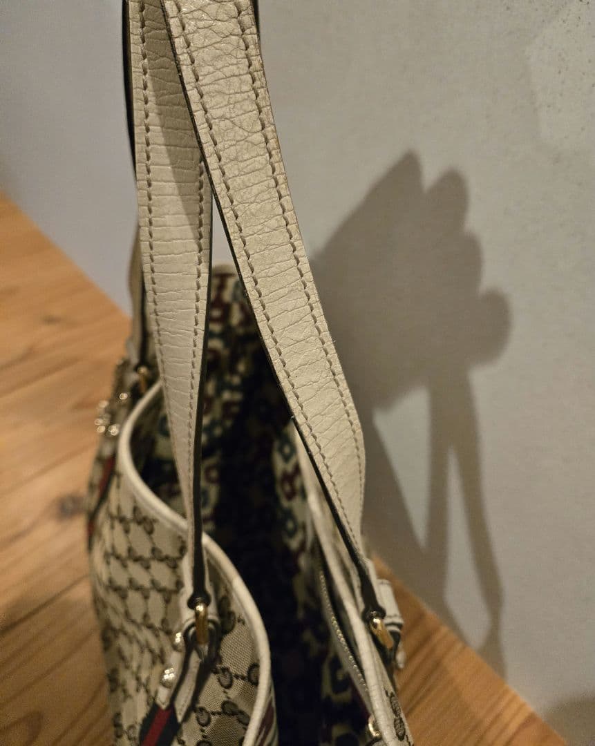 GUCCI GGキャンバス　シェリーライン　トートバッグ　ホワイト