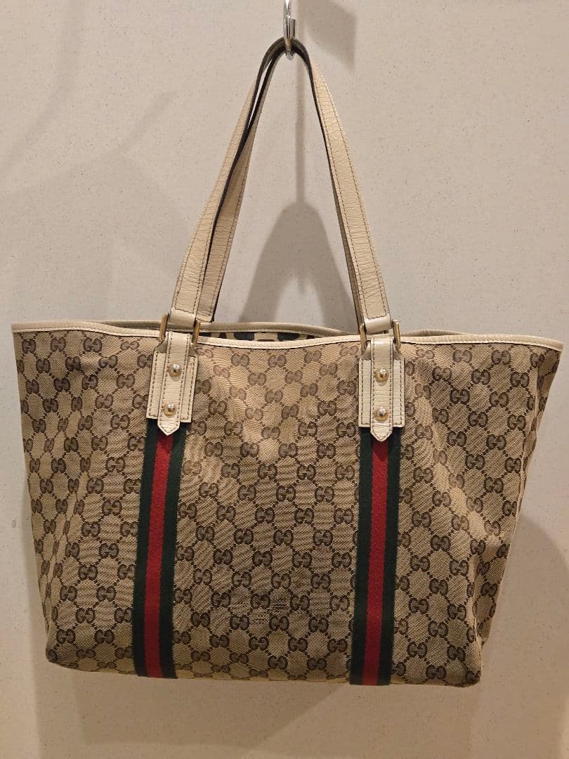 GUCCI GGキャンバス　シェリーライン　トートバッグ　ホワイト