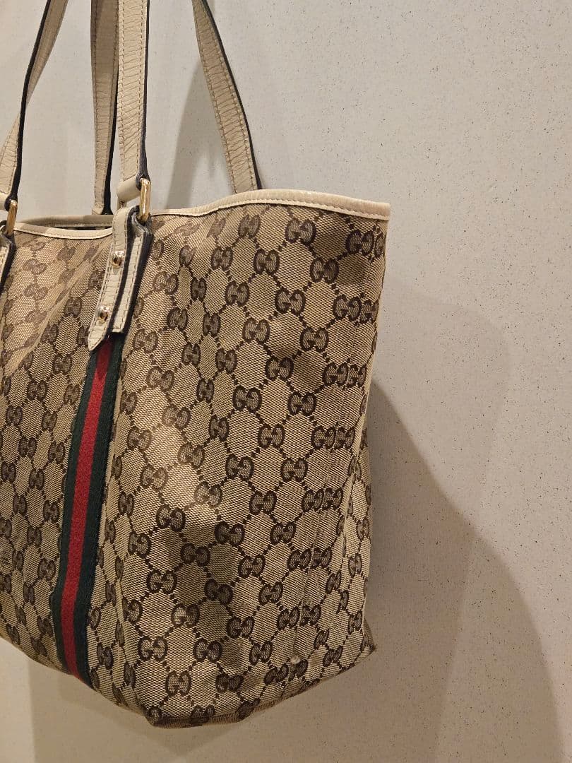 GUCCI GGキャンバス　シェリーライン　トートバッグ　ホワイト